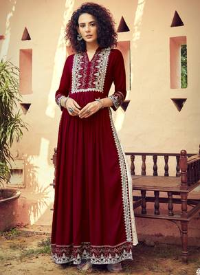 Maroon White Rayon Printed Kurta Palazzo 1