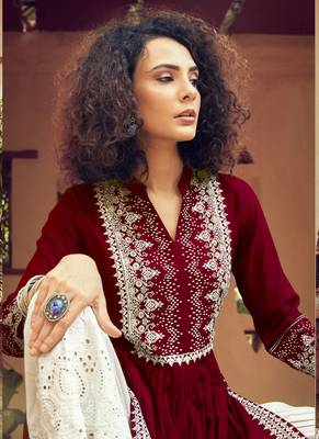 Maroon White Rayon Printed Kurta Palazzo 2