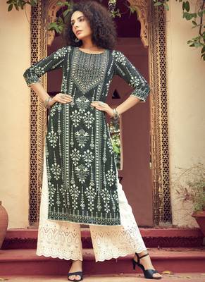 Black White Rayon Printed Kurta Palazzo 2