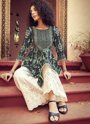 Black White Rayon Printed Kurta Palazzo 3