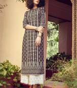 Brown White Rayon Printed Kurta Palazzo