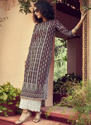 Brown White Rayon Printed Kurta Palazzo 2