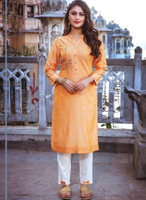 Light Orange Embroidered Kurti Set 1