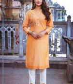 Light Orange Embroidered Kurti Set