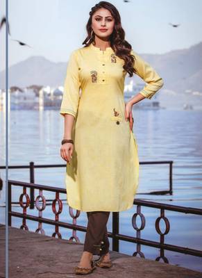 Yellow Embroidered Kurti Set 1