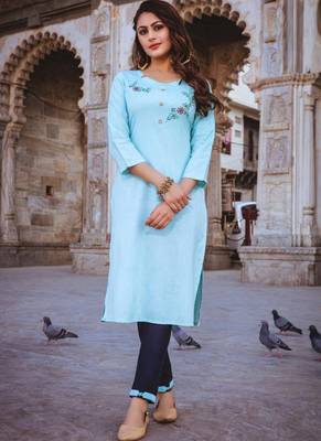 Skyblue Embroidered Kurti Set 1