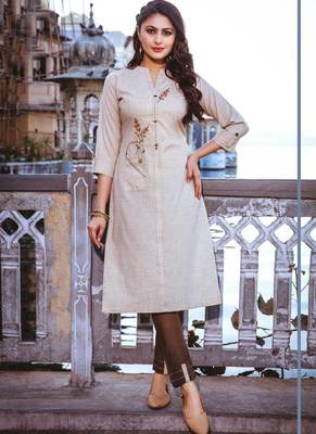 Off White Embroidered Kurti Set 1