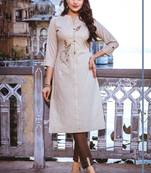 Off White Embroidered Kurti Set