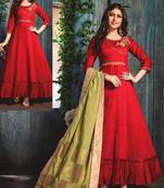 Red Chanderi Kurti with Block print Dupatta