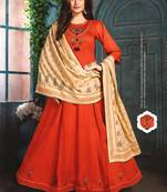 Orange Chanderi Kurti with Block print Dupatta