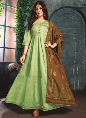 Pastle Green Chanderi Kurti with Block print Dupatta 1