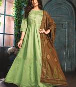 Pastle Green Chanderi Kurti with Block print Dupatta