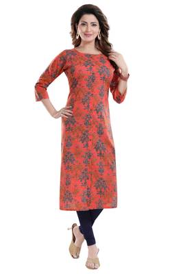 Orange printed cotton cotton-kurtis 1