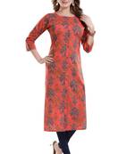 Orange printed cotton cotton-kurtis