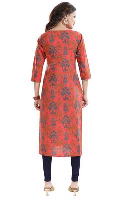 Orange printed cotton cotton-kurtis 2