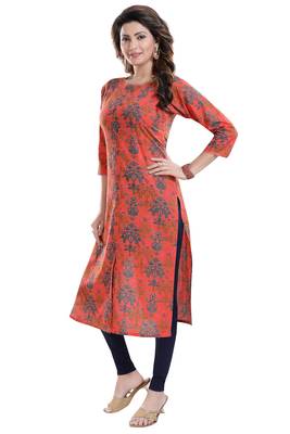 Orange printed cotton cotton-kurtis 3