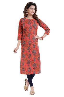 Orange printed cotton cotton-kurtis 4