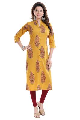 Yellow printed cotton cotton-kurtis 1