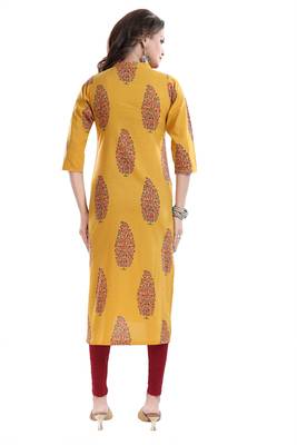 Yellow printed cotton cotton-kurtis 2