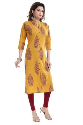 Yellow printed cotton cotton-kurtis 3