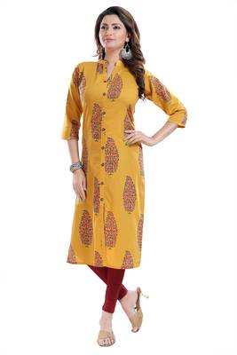 Yellow printed cotton cotton-kurtis 4