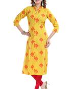Yellow printed cotton cotton-kurtis