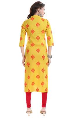 Yellow printed cotton cotton-kurtis 2