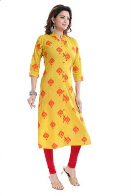 Yellow printed cotton cotton-kurtis 3