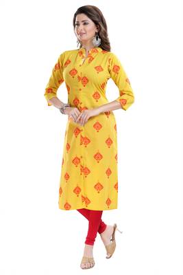 Yellow printed cotton cotton-kurtis 4