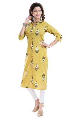 Yellow printed cotton cotton-kurtis 1