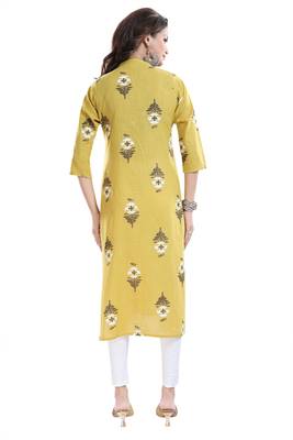 Yellow printed cotton cotton-kurtis 2