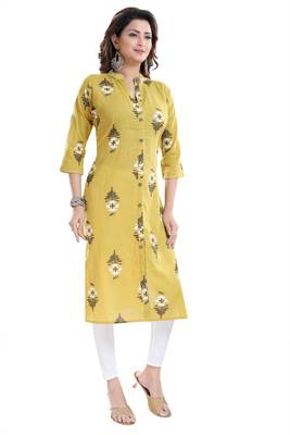 Yellow printed cotton cotton-kurtis 3