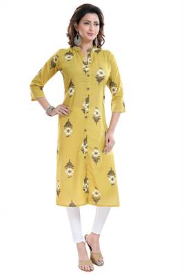 Yellow printed cotton cotton-kurtis 4
