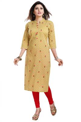 Beige printed cotton cotton-kurtis 1