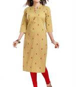 Beige printed cotton cotton-kurtis