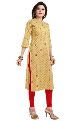 Beige printed cotton cotton-kurtis 3