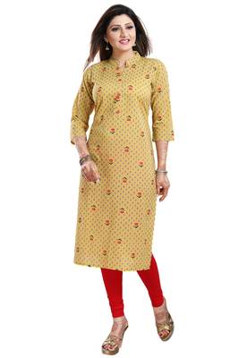 Beige printed cotton cotton-kurtis 4