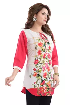 Multicolor printed crepe short-kurtis