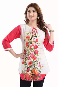 Multicolor printed crepe short-kurtis