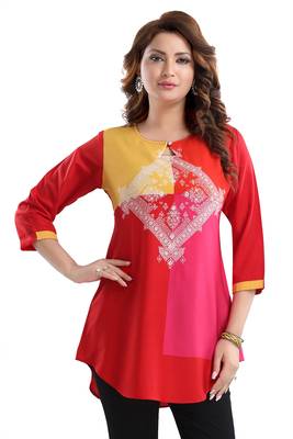 Multicolor printed crepe short-kurtis 1