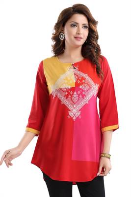 Multicolor printed crepe short-kurtis 4