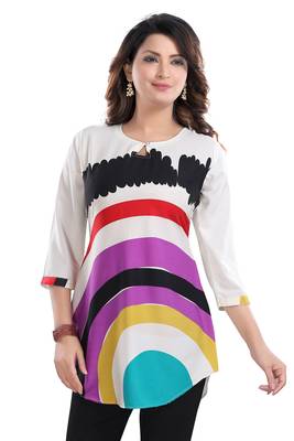 Multicolor printed crepe short-kurtis 1