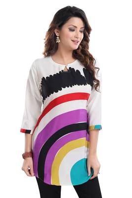 Multicolor printed crepe short-kurtis 4
