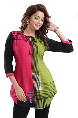 Multicolor printed crepe short-kurtis 4