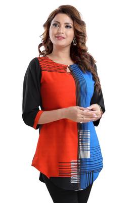 Multicolor printed crepe short-kurtis 4