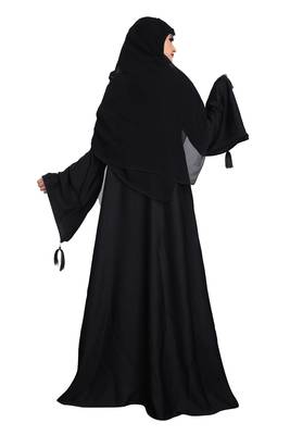 Beautiful black daisy flower embroidery work nida burqa and stone worked.with georgette dupatta fully black set 2