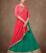 Teal Green Embroidery Silk Party wear Lehenga