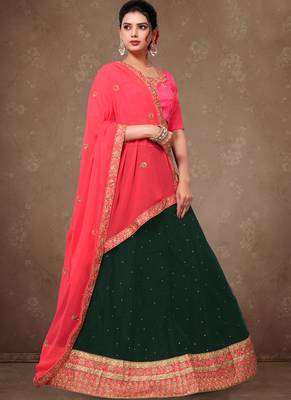 Dark Green Embroidery Silk Party wear Lehenga 1