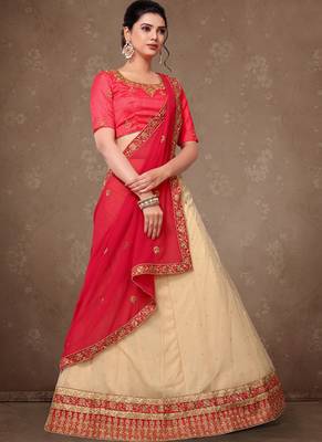 Beige Embroidery Silk Party wear Lehenga 1