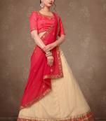 Beige Embroidery Silk Party wear Lehenga